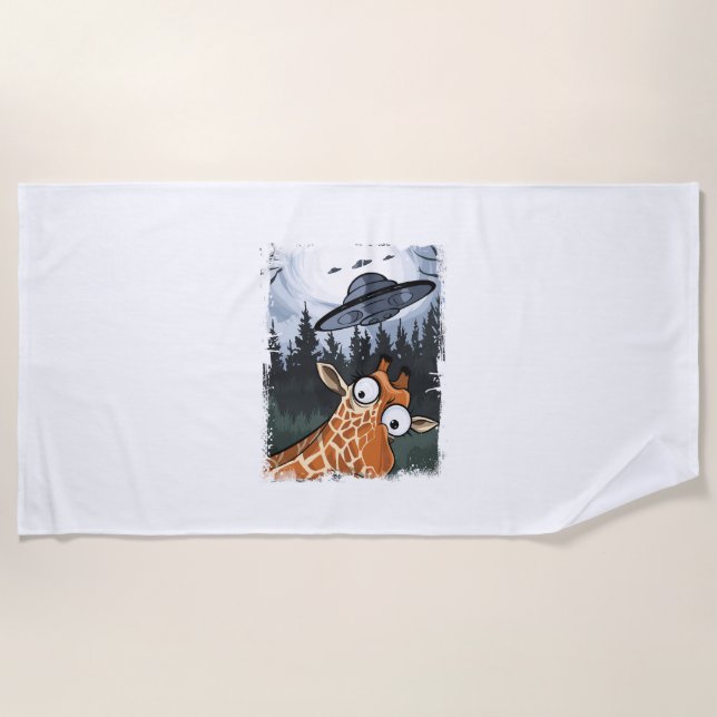 Serviette De Plage Funny Giraffe UFO Zoo Animal Weird Meme Graphique  (Devant)