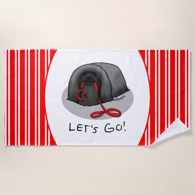 Serviette De Plage Funny Let's Go! for a Walk Pekingese Dog (black) (Devant)