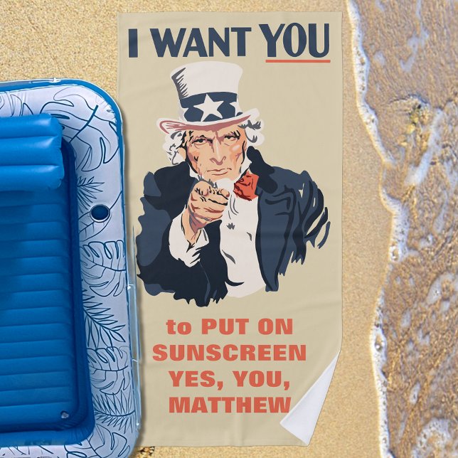 Serviette De Plage Funny Oncle Sam Patriotic Message personnalisé (Créateur téléchargé)