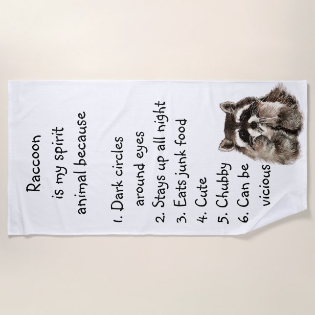 Serviette De Plage Funny Raccoon Spirit Animal Humour mignon Aquarell (Devant)