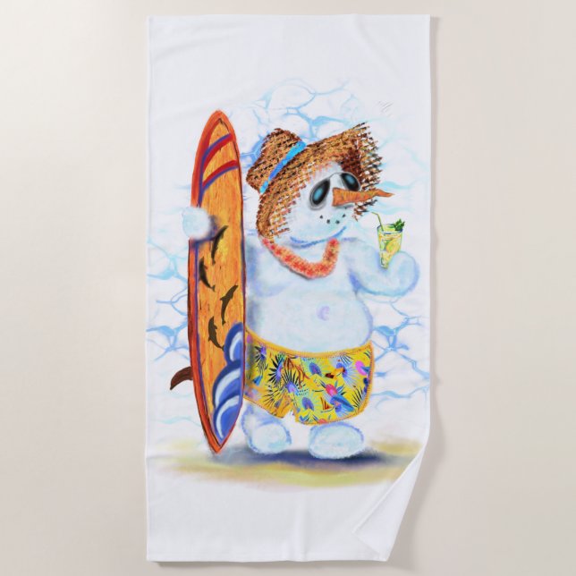 Serviette De Plage Funny Summer Snowman Surfer (Devant)