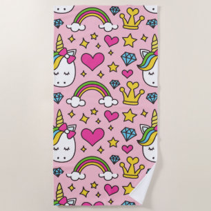 Serviette De Plage Funny Unicorn Motif rose Magique Cheval mignon