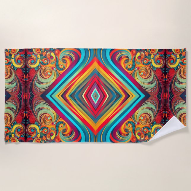 Serviette De Plage Fusion de Vagues de Couleurs – Art Abstrait Modern (Devant)