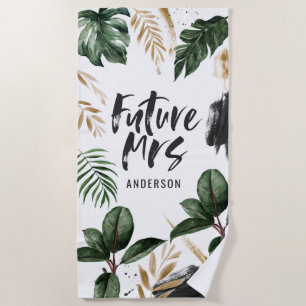 Serviette De Plage Future Mme feuille tropicale et typographie