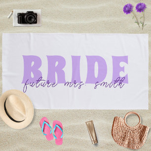 Serviette De Plage Future Mme Nom personnalisé Blanc et Lavande Marié