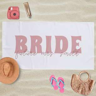 Serviette De Plage Future Mme Nom personnalisé Blanc et Pêche Mariée
