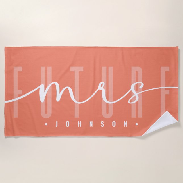 Serviette De Plage Future Mrs Typographie de script moderne | Terraco (Devant)