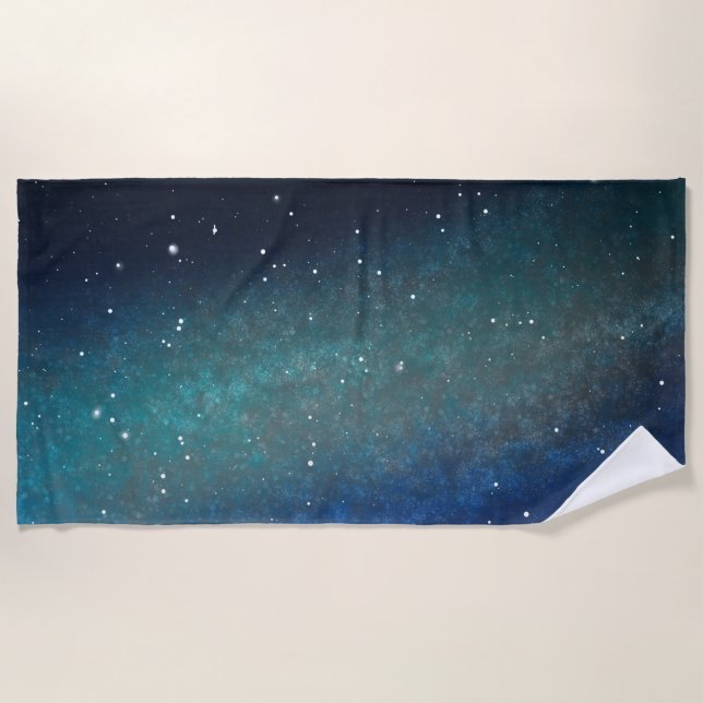 Serviette De Plage Galaxie Espace Nébuleuse Nuit Ciel Bleu Vert (Devant)