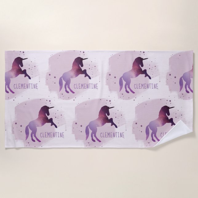 Serviette De Plage Galaxie magique rose girly et violet licorne (Devant)