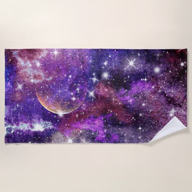 Serviette De Plage Galaxie violette Voie lactée avec planète (Devant)