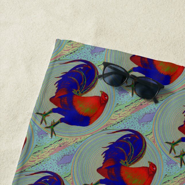 Serviette De Plage Gamecock : Coq impressionniste (En situation)