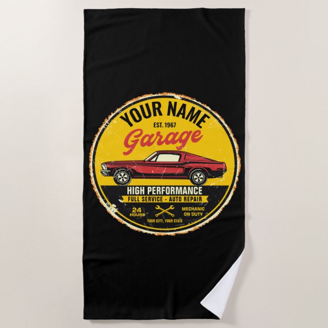 Serviette De Plage Garage de voiture classique rouge rapide 1967 pers (Devant)