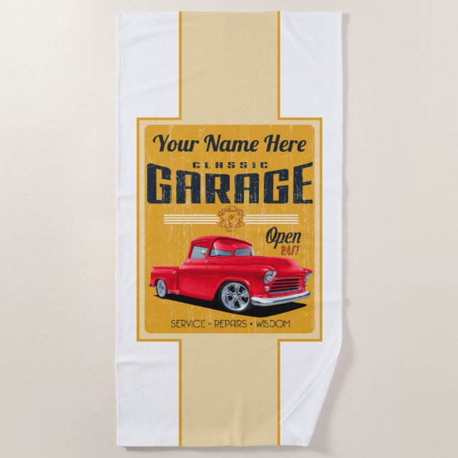 Serviette De Plage Garage personnalisé de camionnette classique (Devant)