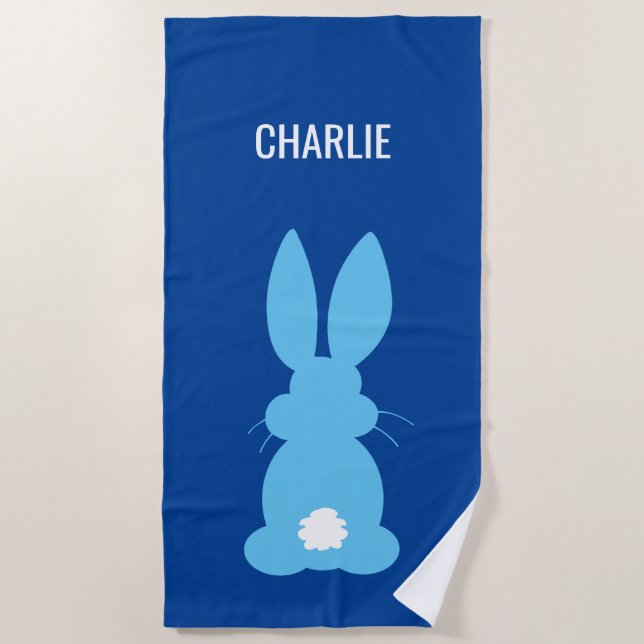 Serviette De Plage Garçons bleus mignons de silhouette de lapin (Devant)