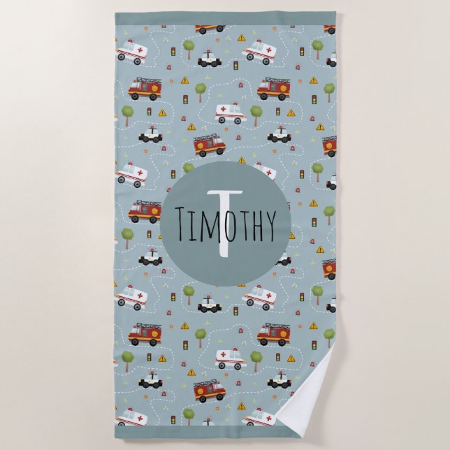 Serviette De Plage Garçons Cute Blue Transport Motif Enfants (Devant)