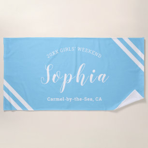 Serviette De Plage Garçons Filles Week-end Aqua Bleu Nom Personnalisé