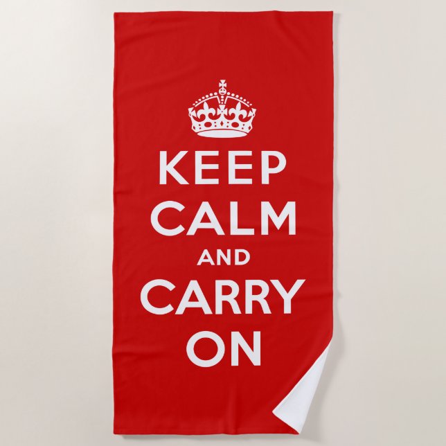 Serviette De Plage Gardez le calme et continuez (conception rouge) (Devant)