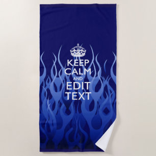 Serviette De Plage Gardez le calme et votre texte sur les flammes ble
