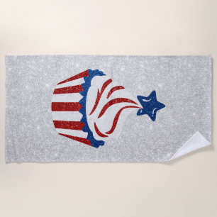 Serviette De Plage Gâteau rouge, blanc et bleu avec paillettes pour l
