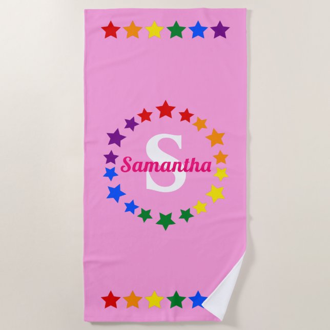 Serviette De Plage Gay pride LGBT contemporain Stars Monogramme & Nom (Devant)
