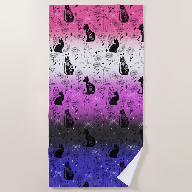 Serviette De Plage Genderfluide Pride Chat noir - Mystical Witchy (Devant)