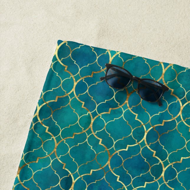 Serviette De Plage Géométrie émeraude dorée (En situation)