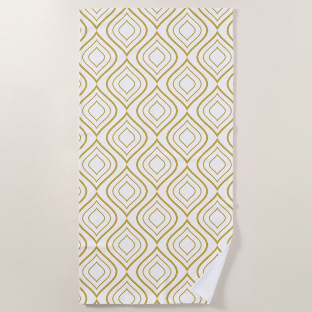 Serviette De Plage Géométrique abstrait, blanc et or (Devant)