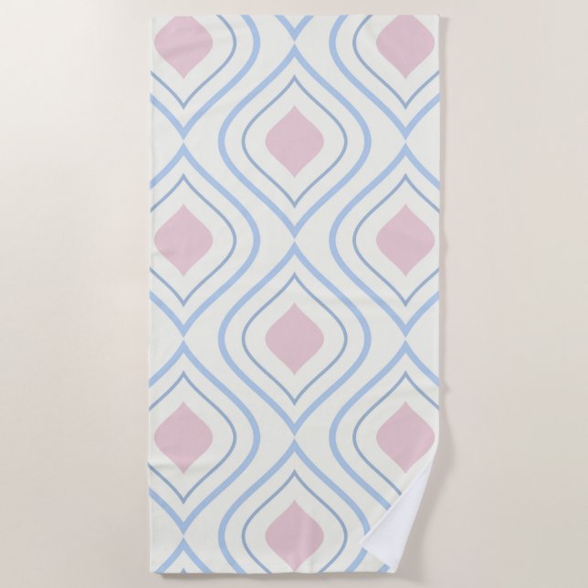 Serviette De Plage géométrique Abstraite, bleue, rose et blanc cassé (Devant)