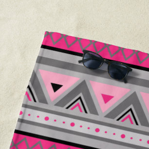 Serviette De Plage Géométrique moderne du sud-ouest, rose et gris / g