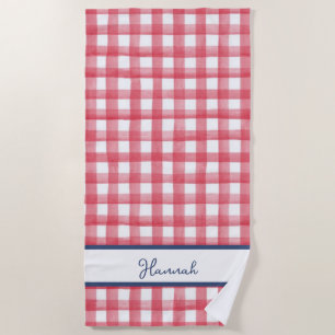 Serviette De Plage Gingham Rouge d'Été, Damier 4 Juillet