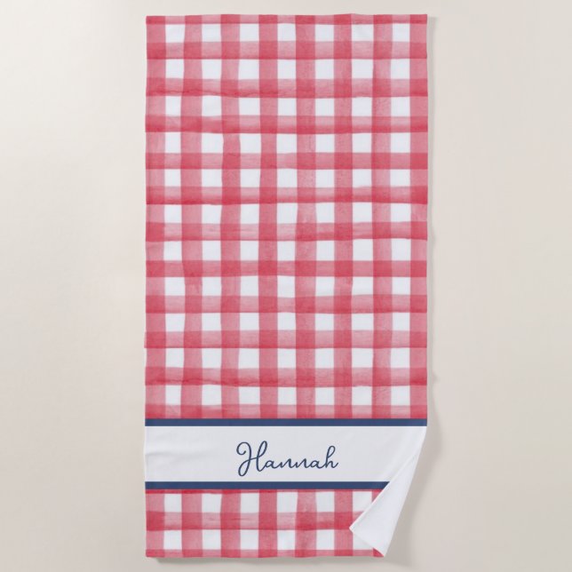 Serviette De Plage Gingham Rouge d'Été, Damier 4 Juillet (Devant)