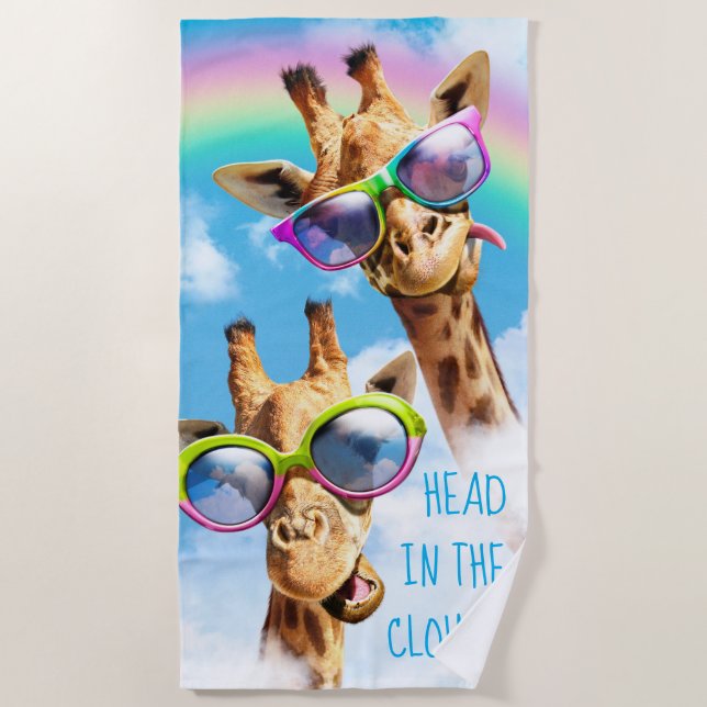 Serviette De Plage Girafe Aux Lunettes De Soleil (Devant)
