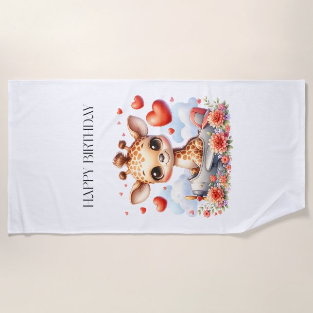 Serviette De Plage Girafe Avion Anniversaire (Devant)