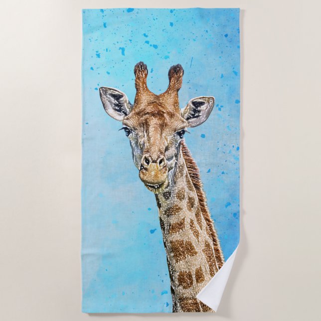 Serviette De Plage Giraffe curieuse avec Ciel de Confetti Bleu (Devant)