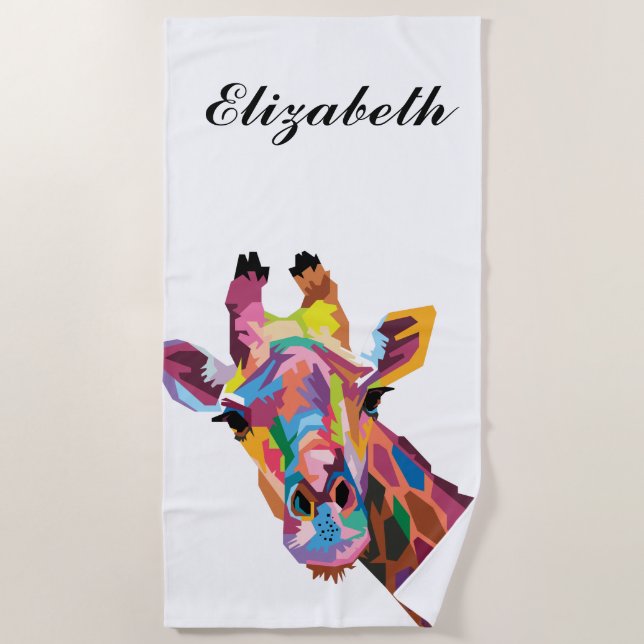 Serviette De Plage Giraffe d'art pop coloré personnalisée (Devant)