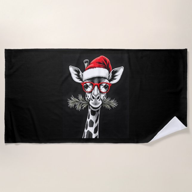 Serviette De Plage Giraffe de Noël Santa Hat Pajama Cadeau Famille Ma (Devant)