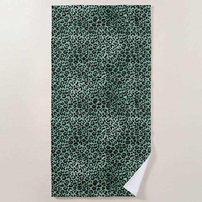Serviette De Plage Girly Emerald Green Glam Empreinte de léopard (Devant)
