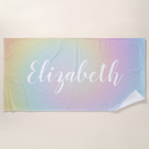 Serviette De Plage Girly Rainbow Ombre Nom personnalisé
