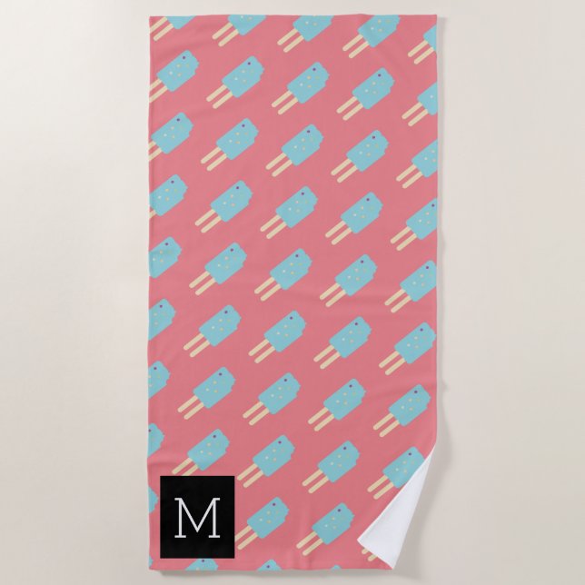 Serviette De Plage Glace à l'eau Rose Bleu d'Été (Devant)