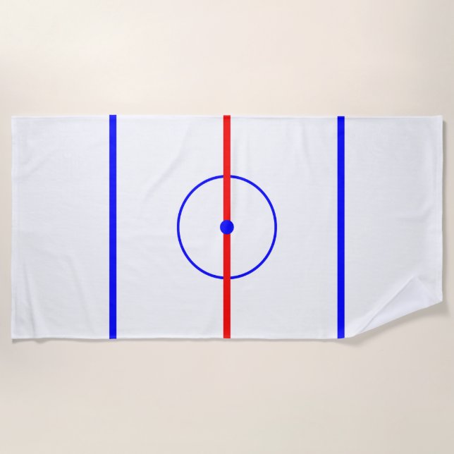 Serviette De Plage Glace de centre d'hockey et lignes bleues (Devant)