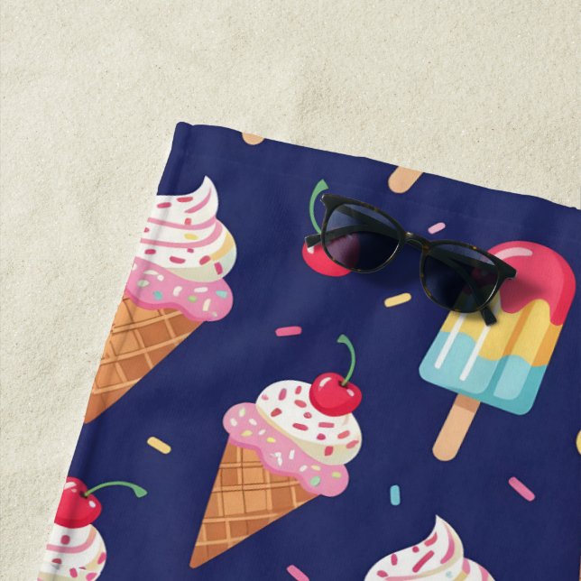 Serviette De Plage Glace, sucettes et motif cerises (En situation)