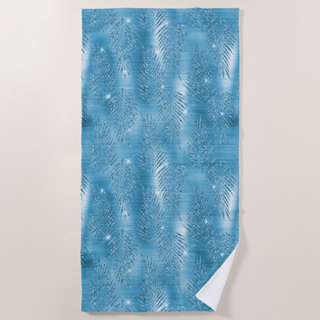 Serviette De Plage Glam Aqua Blue Parties scintillant tropicales Feui (Devant)