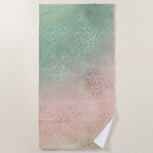 Serviette De Plage Glam Gold Empreinte de léopard Aqua Pink Tie Dye
