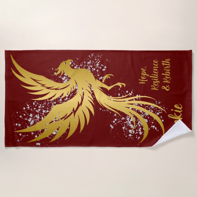 Serviette De Plage Glam Gold Phoenix Silver Parties scintillant Monog (Devant)