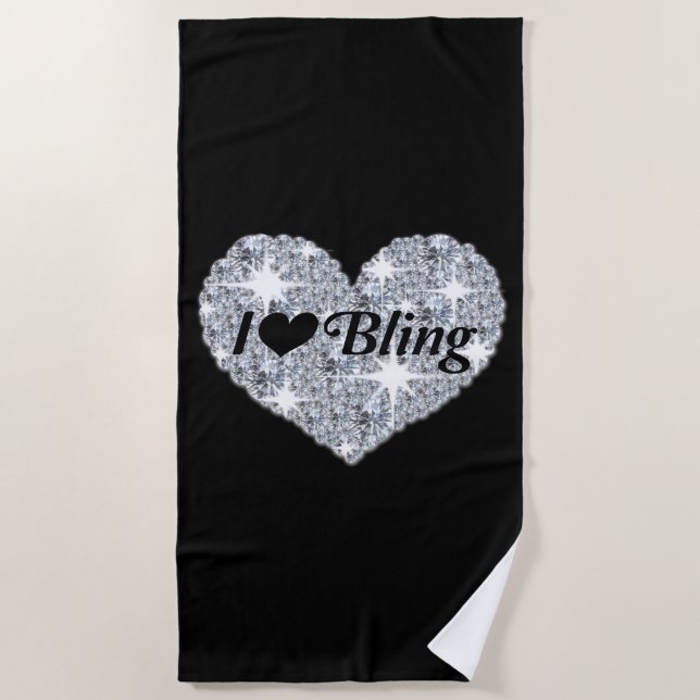 Serviette De Plage Glam I love Bling argent diamant coeur parties sci (Devant)