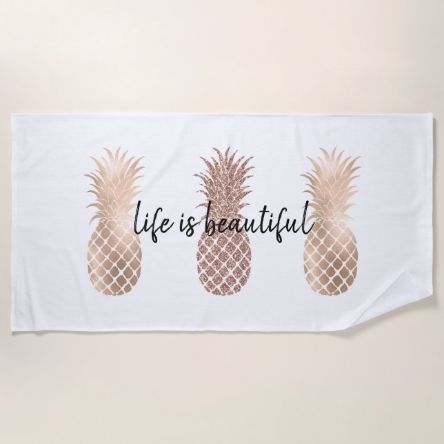Serviette De Plage Glam Pink Gold Ananas (Devant)