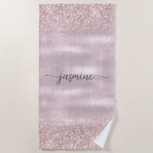 Serviette De Plage Glam Rose Gold Pailleté Monogramme Féminin Script