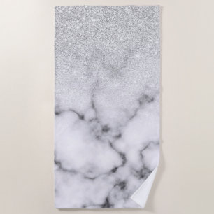 Serviette De Plage Glamorous Silver White Glitter Marble Gradient