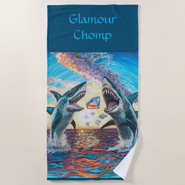 Serviette De Plage Glamour Chomp-Shark Dressage pour les gemmes brill (Devant)
