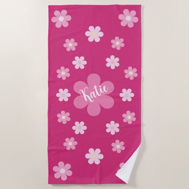 Serviette De Plage  Glamour Fleur Rose- (Devant)